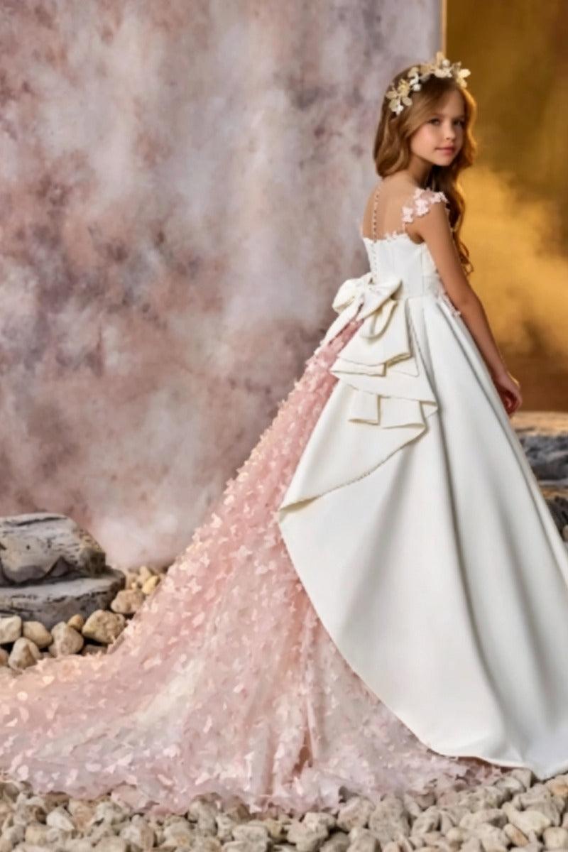 Elegant Satin Spaghetti Straps Floral Train Flower Girl Dresses 672653020402 - 15 Days / As Picture / 2 - COCOMELODY